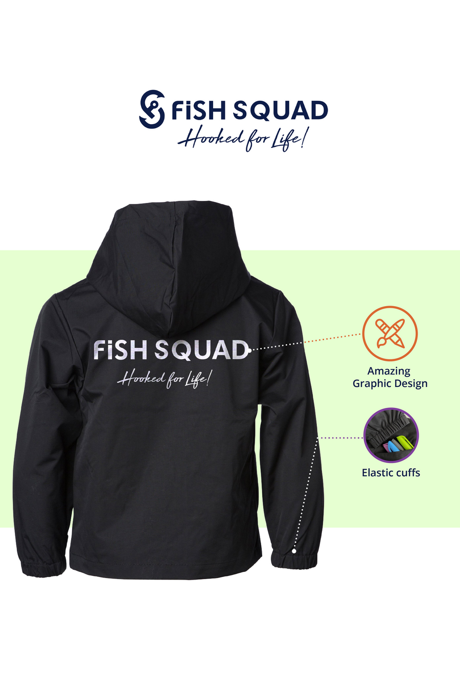 Fish Squad - Hooked For Life - Youth Outdoor Sport Rainjacket